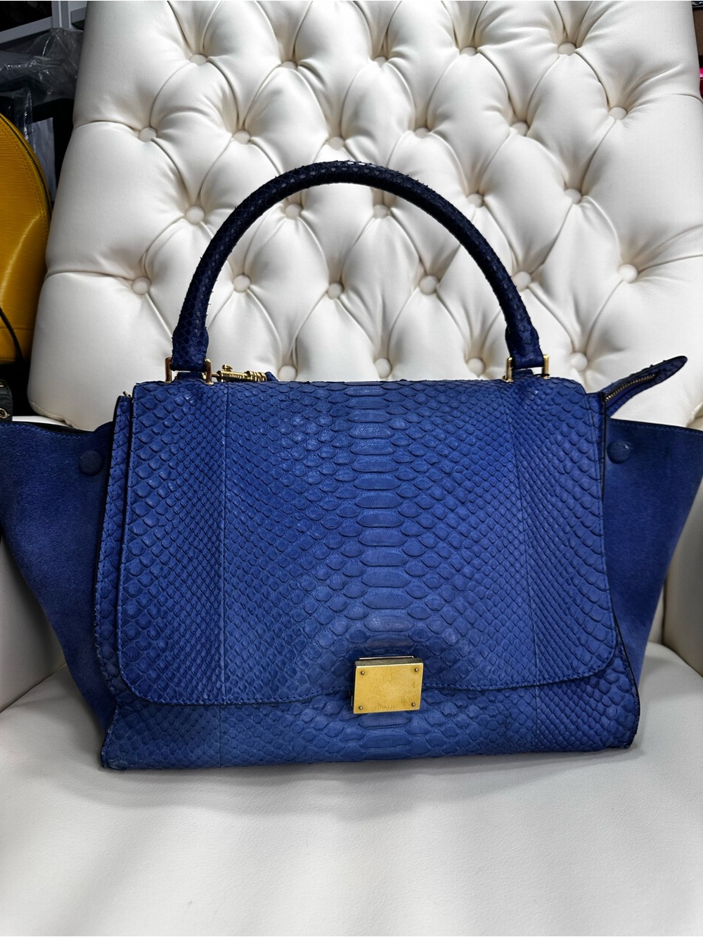 Celine Trapeze Blue Python Leather Top-Handle Bag